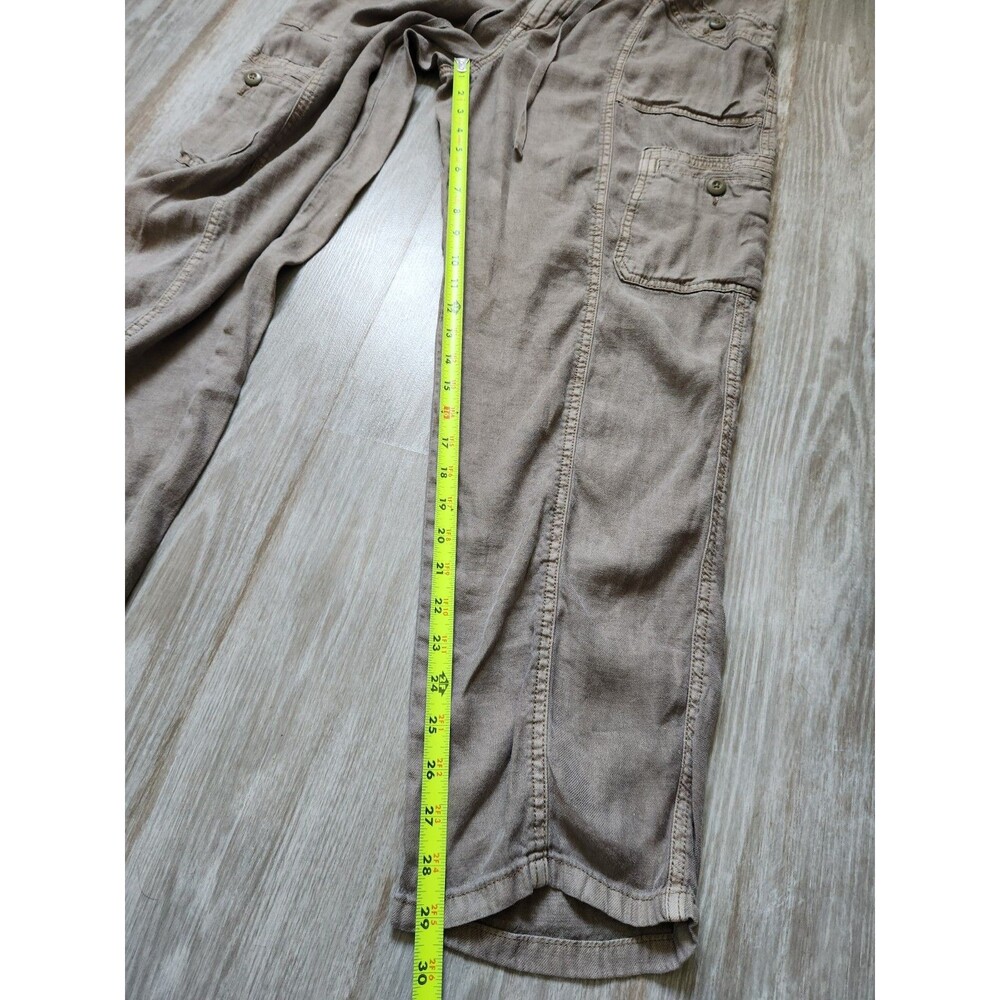 American Eagle Linen Blend Pants Gray Cargo Drawstring Straight High Rise Sz 16R - Picture 9 of 11